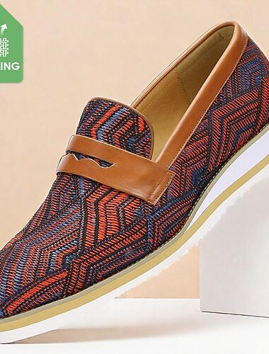  Herren Loafer & Slip On Gehäkelt Penny Loafers Klassische Loafer Leder Italienisches vollnarbiges Rindsleder Nylongewebe Komfortabel Rutschfest Halbschuhe Braun