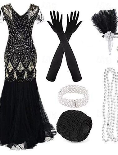  Řvoucí 20s 20. léta 20. století Koktejlky Ke kolenům Bubenové šaty Šaty Úbory Velký Gatsby Charleston Svatební host Flitry Třásně Peří Dámské Nový rok Plesová maškaráda Párty večerní šaty Plesov