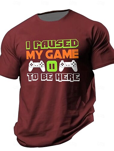  Voor heren Spel Grappig Gamepad T-shirt Korte mouw T-shirt 3D-afdrukken Strakke ronde hals Overhemd Vintage Stoer Feest Feestdagen Heide Grijs Zwart Rood Zomer Lente Kleding S M L XL XXL XXXL