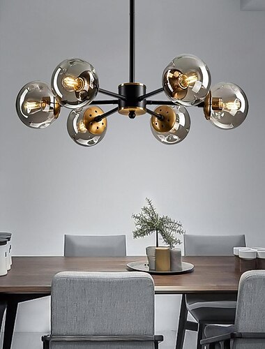  LED-Kronleuchter mit 6/8/12 Lichtern, kugelförmigem Glas, optional stufenlosem Dimmen, Kronleuchter im Mittelalter-Stil, schwarze und goldene Deckenleuchten, geeignet für Wohnzimmer, Küchen,