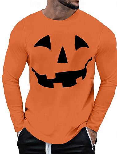  Halloween Grimasse Weiß Orange T Shirt Herren Grafik 100% Baumwolle Hemd Sport Klassisch Hemd Langarm Bequemes T-Shirt Sommer Herbst Modedesigner-Kleidung S M L XL XXL