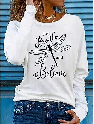  T-shirt Femmes 100% Coton Tee Quotidien Chic Décontracté Manches Longues Blanc Printemps et Automne