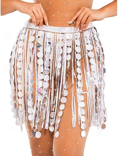  paljettkjol silverprickar fransskjolar magdans hip scarf gnistrande ravekjolar för kvinnor