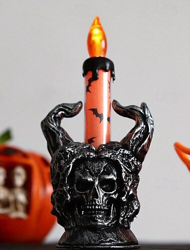  1 gruseliges Halloween-LED-Totenkopf-Kerzenlicht, batteriebetriebenes dekoratives Horrorlicht für Partys und Events, Halloween-Dekorationen