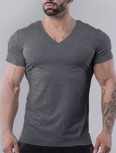  Herren Laufshirt Sport Top Kurzarm T-Shirt Casual Athlässigkeit V Ausschnitt Baumwolle Atmungsaktiv Schnelltrocknend Weich Fitnesstraining Laufen Gehen Sportbekleidung Sportkleidung Einfarbig Schwarz