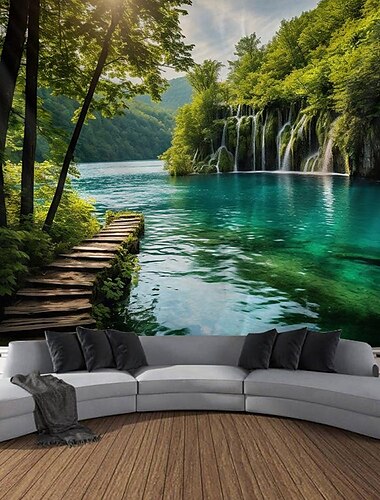  Sunshine Lake hangend tapijt kunst aan de muur groot tapijt muurschildering decor foto achtergrond deken gordijn thuis slaapkamer woonkamer decoratie