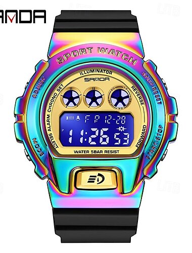  SANDA Hommes Montre Digitale Extérieur Mode Décontractée Montre Bracelet Lumineux Chronomètre Fonction réveille Calendrier PUT Suivre
