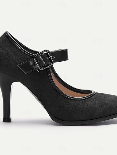 Mujer Tacones Retro Zapatos de gamuza Mary Jane Fiesta Trabajo Diario Hebilla Tacón de Aguja Dedo redondo Elegante Vintage Clásico Ante Sintético PU Hebilla Rojo Oscuro Negro