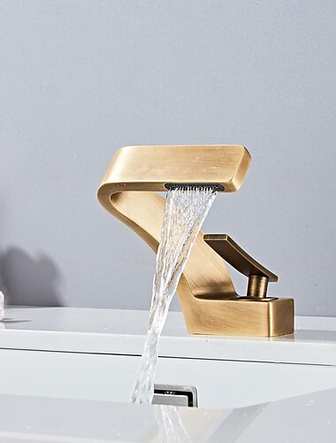  バスルームのシンクの蛇口 - 滝状吐水タイプ アンティーク真鍮 センターセット シングルハンドルつの穴Bath Taps