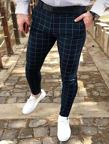  Herren Anzughosen Hose Hosen Chinesisch Chino Knopf Tasche Plaid Komfort Formal Party Arbeit Modisch Klassicher Stil Schwarz Marineblau Mikro-elastisch