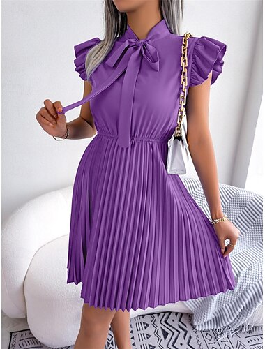  Damen Minikleid schwarzes kleid Abschlusskleid Freizeitkleid A Linie Kleid Streetwear Basic Lässig Urlaub Straße Ferien Normale Passform Ärmellos Stehkragen Schwarz Wein Purpur Grün Sommer