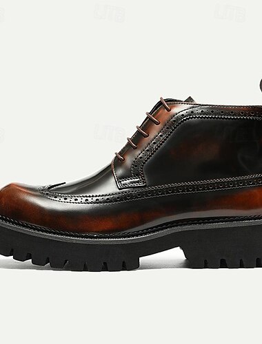  ανδρικές μπότες μάχης brogue premium δερμάτινες - 100% μποτάκια με κορδόνια από δέρμα αγελάδας με χοντρή σόλα για κομψή και στιβαρή χρήση