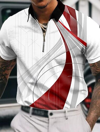  Miesten Geometrinen Vetoketjulliset poolopaidat Golfpaita Lyhythihainen Poolopaidat Kauluspaidat Business Casual Lomavaatteet Muodolliset vaatteet Festivaalivaatteet 3D-tulostus Quarter Zip Polo