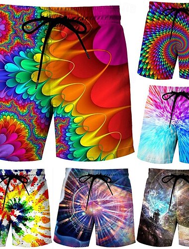  Herr Grafisk Lutning Badshorts Boardshorts Sommarshorts Medium Midja Mode Hawaiisk Boho Ledigt Dagligen Helgdag Snörning Elastisk midja 3D-utskrift Designer Kläder