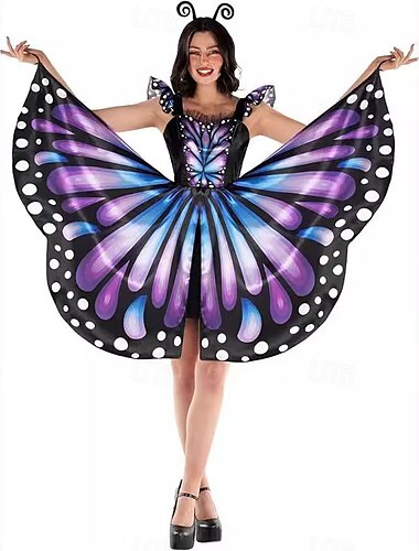  Schmetterling Faschingskostüme Kleid Stirnband Erwachsene Damen Lustiges Kostüm Party Karneval Einfaches Karnevalskostüm