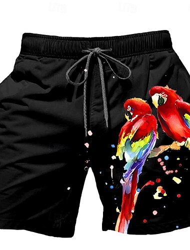  Herren Tiermotiv Papagei Badehosen Badeshorts Boardshorts Mittlere Taille Mode Streetwear Hawaiianisch Lässig Täglich Ferien Tasche Kordelzug Elastischer Bund Designer Bekleidung