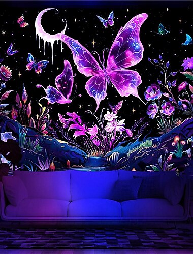  blacklight gobelín uv reaktivní záře ve tmě záře party neonové zvíře motýli psychedelický trippy mlhavý závěsný gobelín nástěnná malba pro obývací pokoj ložnice
