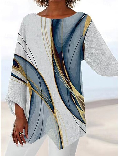  Mujer Camiseta Floral Tie-dye Moda Manga Larga Escote Redondo Tops regulares Vacaciones Fin de semana Estampado Amarillo Azul Marino Azul Piscina Primavera & Otoño