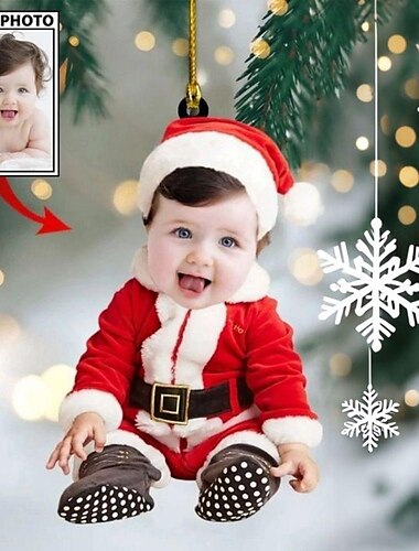  gepersonaliseerde foto kerstversieringen acryl 2d aangepaste baby gezicht kerstboomversieringen kerstversiering hangende hanger geschenken