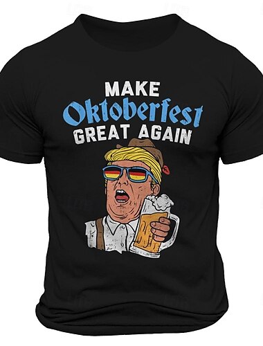  Herre Oktoberfest øl bokstavtrykk T skjorte T-skjorte Bomull Kortermet Grafisk Skjorte Svart Komfortabel t-skjorte Gate Sport & Utendørs Motedesignerklær