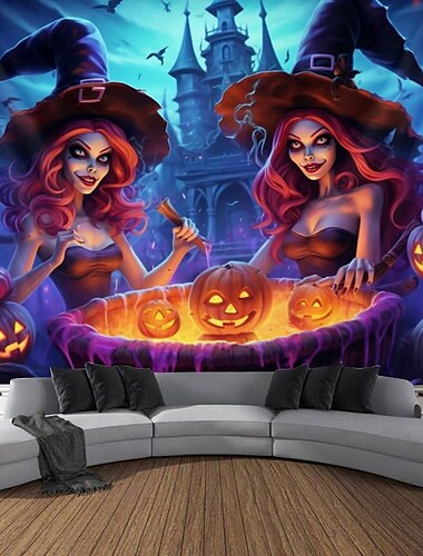  קישוטי ליל כל הקדושים דלעת blacklight שטיח קיר uv תגובתי זוהר בחושך טריפי ערפילי תלוי שטיח קיר אמנות קיר לסלון חדר שינה רעל מכשפה