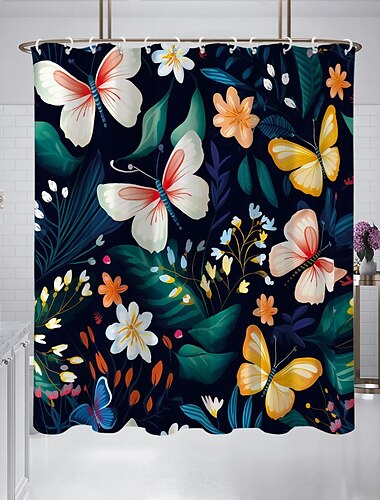  Badvorhang mit Haken 180cm*180cm(70"*70") Polyester Waschbar Wasserdicht Pflanzen Blumen Muster Badezimmer Badewanne Dekor