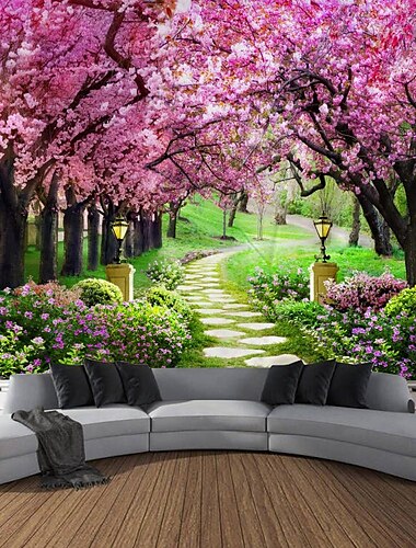  Valentijnsdag wandtapijt kunst decor deken gordijn picknick tafelkleed hangend huis slaapkamer woonkamer slaapzaal decoratie natuur landschap tuin boom bloem bloesem pad