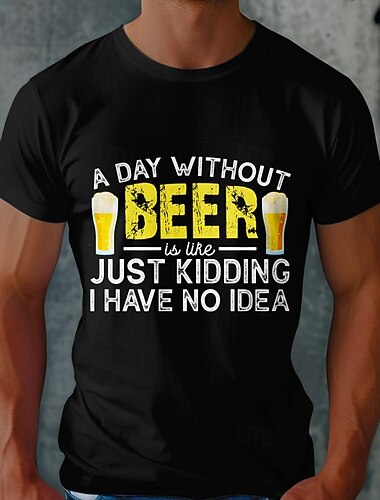  Férfi Szöveg Vicces Sör Póló Tee Top Pamut Rövid ujjú Grafikus Ing Fekete Kényelmes póló Utca Szabadtéri sport Divattervező ruházat