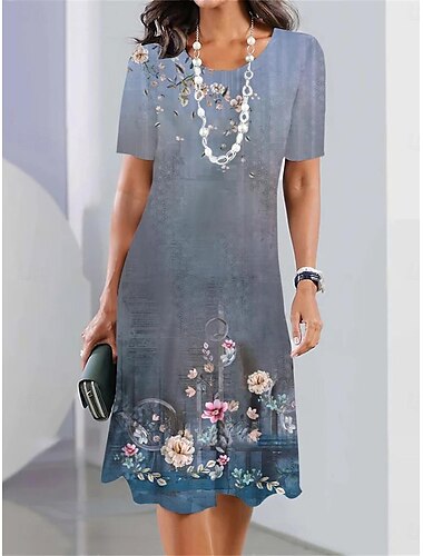  Damen Minikleid Elegantes Kleid Stilvoll Ausgefallene Cocktailparty Regular Fit Blumen Kurzarm Rundhalsausschnitt Weiß Grün Khaki Grau Sommer