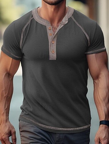  Pánské Tričko Henley Tričko s krátkým rukávem Tričko Top Pevná barva Henley Venkovní ulice Tlačítko Oblečení Denní Havajské