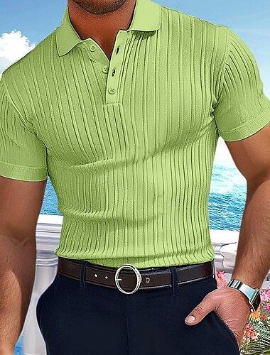  Herren Polo Golfhemd Geschäft Casual Gerippter Polokragen Klassisch Kurzarm Basic Modern Feste Farbe Strick Gerippt Frühling Sommer Regular Fit Hellblau Rosa Grün Polo