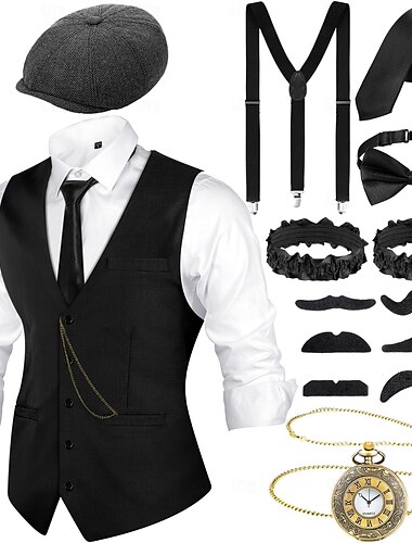  Retro Vintage Goldene Zwanziger 1920er Outfits Weste Panamahut Der große Gatsby Charleston Gentleman Mode Herren Weihnachten Halloween Karneval Abschlussball Junggesellinnenabschiedsparty Festival