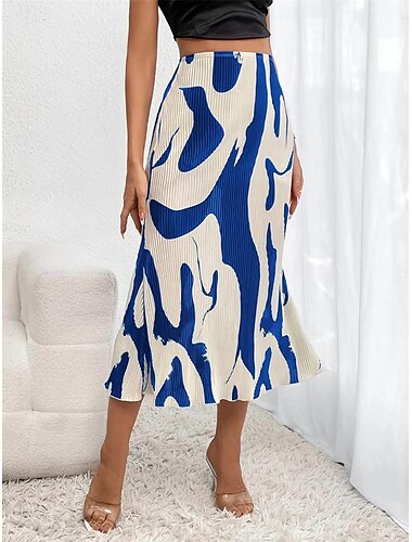  Women's Skirt A Line Midi Skirts Print Geometric Color Block Street Date Summer Fashion Red Blue Dark Gray Beige