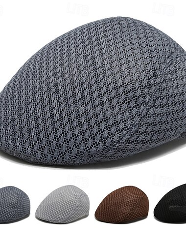  Herr Platt mössa Basker Ascot hatt Newsboy hatt Svart Ljusgrå Polyester Nät Mode Ledigt Brittisk Gata Dagligen Slät Justerbara Andningsfunktion