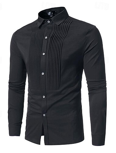  Hombre Camisa Camisa para Vestido Abotonar la camisa Plano Boda Diario Negro Blanco Vino Azul Real Manga Larga Cuello Vuelto Primavera & Otoño Ropa Retazos