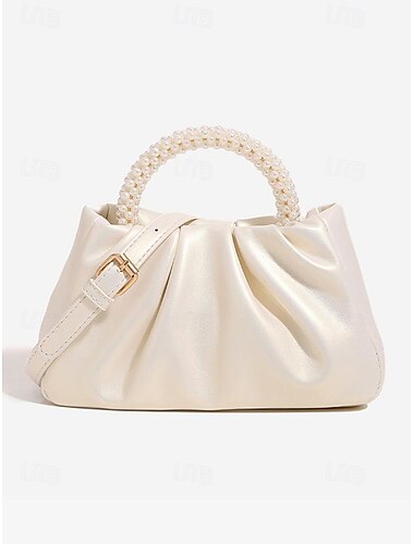  luxuriöse elfenbeinfarbene Satin-Clutch mit Perlengriff – elegante Brauthandtasche für Hochzeiten und besondere Anlässe