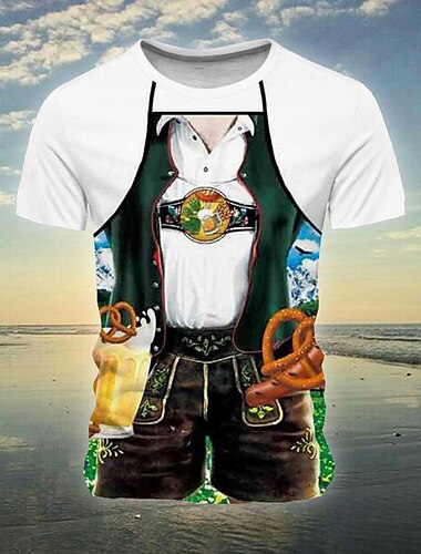  Oktoberfest Per uomo Germania dirndl maglietta Manica corta maglietta Stampa 3D Girocollo Camicia Festività Esagerato Originale Carnevale Feste Bianco 1 Bianco Estate Primavera Abbigliamento S M L XL