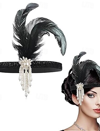  ヴィンテージ 1920年代風 ギャツビー フラッパー・ヘッドバンド 付属品セット チャールストン 結婚式のゲスト フェザー ファッション 女性用 マスカレード 披露宴演出商品 バチェロレッテパーティー 祭り 成人 ヘアバンド オールシーズン