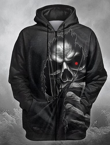  Men's Skull Hoodie Hoodies Sweatshirt Hoodie Long Sleeve Hooded Sweatshirt Crew Neck Punk 3D Print Black Fall Winter Designer