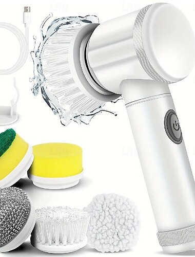  Hand-Reinigungswerkzeug, Power-Schrubber mit 5 austauschbaren Bürstenköpfen, kabellos, wiederaufladbar, für Badezimmer, Küche