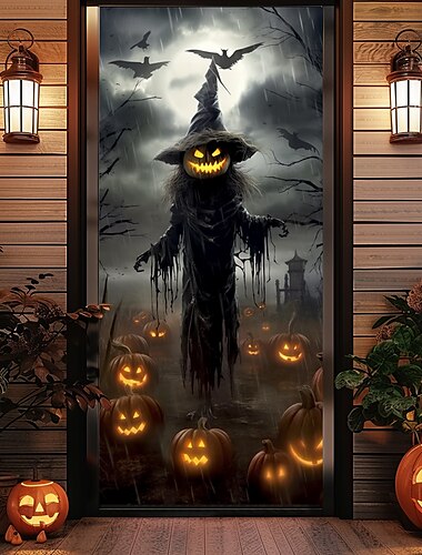  Halloween Türdekorationen Halloween Türabdeckungen Geist Hexe Tür Gobelin Türvorhang Dekoration Hintergrund Türbanner für Haustür Bauernhaus Urlaub Party Dekor Zubehör