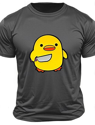  Herren Kleine gelbe Ente Lustig T Shirt T-Shirt 100% Baumwolle Kurzarm Grafik Hemd Schwarz Weiß Dunkelgrau Bequemes T-Shirt Straße Sport im Freien Modedesigner-Kleidung