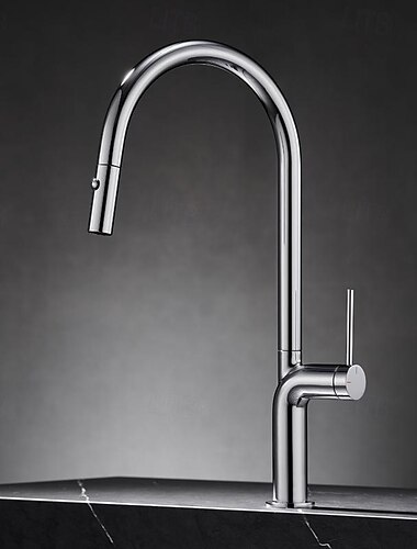  Armatur für die Küche - Einhand Ein Loch Chrom / Nickel gebürstet / Galvanisierung Herausziehen / Herunterziehen / Standardauslauf / Hoch / High-Arc Mittellage Moderne zeitgenössische Kitchen Taps