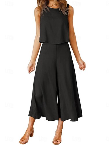  Per donna Essenziale Canotte Pantaloni a gamba larga Senza maniche Girocollo Liscio Informale Fine settimana Nero Rosa Blu marino Estate Standard