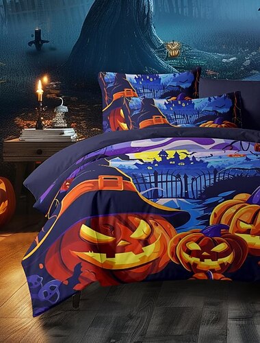  Conjunto de capa de edredom coleção halloween 3 peças conjunto jack o lantern abóbora super macio e agradável à pele duradouro