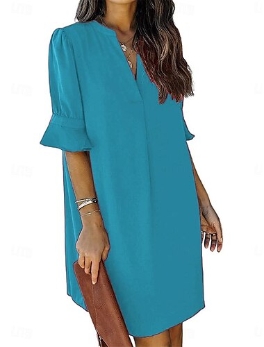  Naisten Työpuku A linjainen mekko Tunika mekko Muoti Toimisto Työmuoti Mini mekko Röyhelö V kaula-aukko Puolihiha Tavallinen Loose Fit Sininen Ruusu Beesi Kesä Kevät S M L XL 2XL