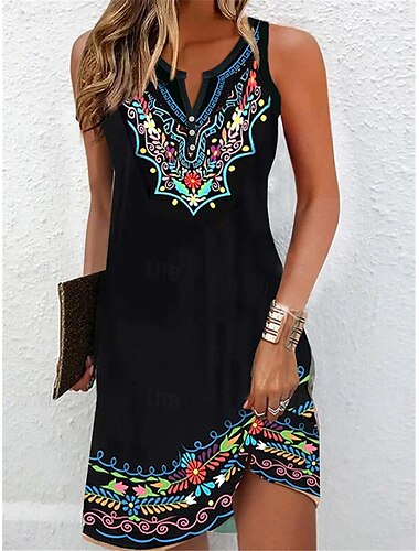  Dames Mini Jurk Petite Jurk T Shirt Jurk Tee Jurk Zomerjurk Mode Modern Volwassen Buiten Vakantie Casual Reguliere Pasvorm Bloem Mouwloos Split Hals Geel Paars Zomer