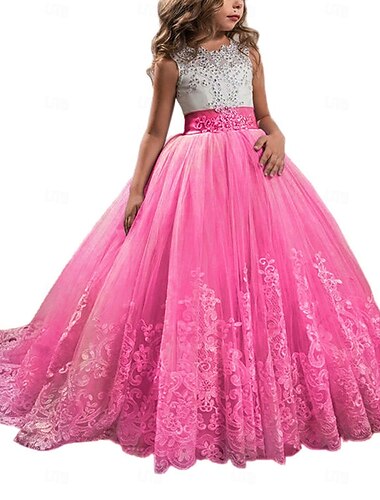 Kids Girls' Flower Girl Dress Party Dress Solid Color Sleeveless Performance Wedding Party Mesh Princess Sweet Mesh Mid-Calf Sheath Dress Tulle Dress Summer Spring Fall 2-12 Years Multicolor Black