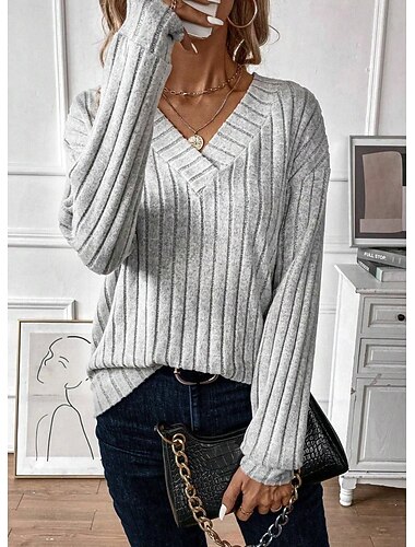 نسائي بلوزة لون الصلبة سهل أنيق كاجوال كم طويل V رقبة مناسب للبس اليومي مكشكش أسود رمادي فاتح وردي الربيع الخريف الشتاء   نسائي بلوزة لون الصلبة سهل أنيق كاجوال كم طويل V رقبة مناسب للبس اليومي مكشكش أسود رمادي فاتح وردي الربيع الخريف الشتاء