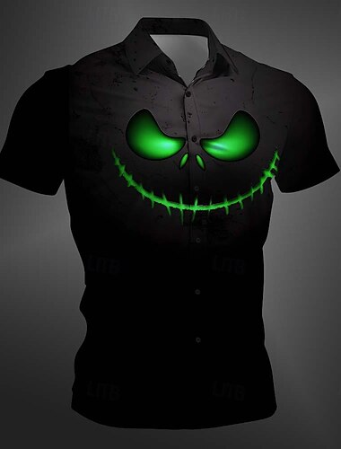  Halloween Zucca Informale Scuro Per uomo Camicia Camicia con bottoni Manica corta Da sera Giornaliero Da mare Estate Inverno Primavera & Autunno Collo ripiegabile Abbottonare Stampa 3D Sottile Viola